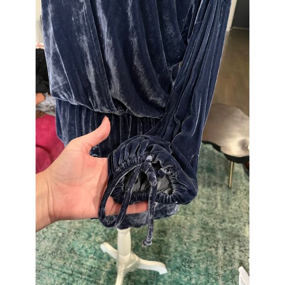 Anthropologie On The Road Blue Velvet Mini Dress Boho Regency Fairy Goth M $128 - Picture 12 of 15